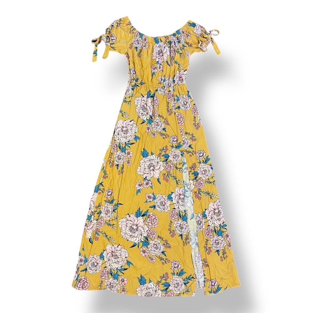 Band of Gypsies Floral Print Cold Shoulder Maxi Dress‎ Size S Yellow Pink Boho